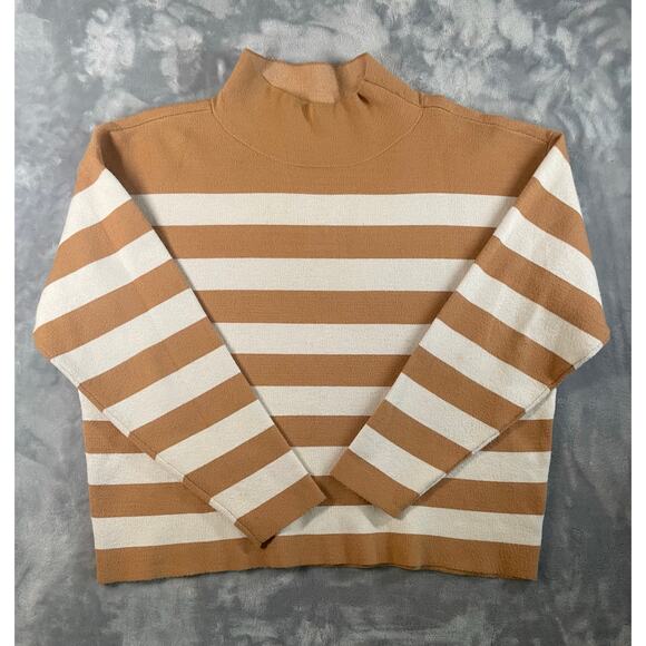 Anthropologie Maeve Carys Mock Neck Stripe Pullover Sweater L Neutral Minimalist - Picture 8 of 13
